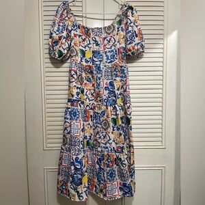 Printed puffed sleeve dress, size M